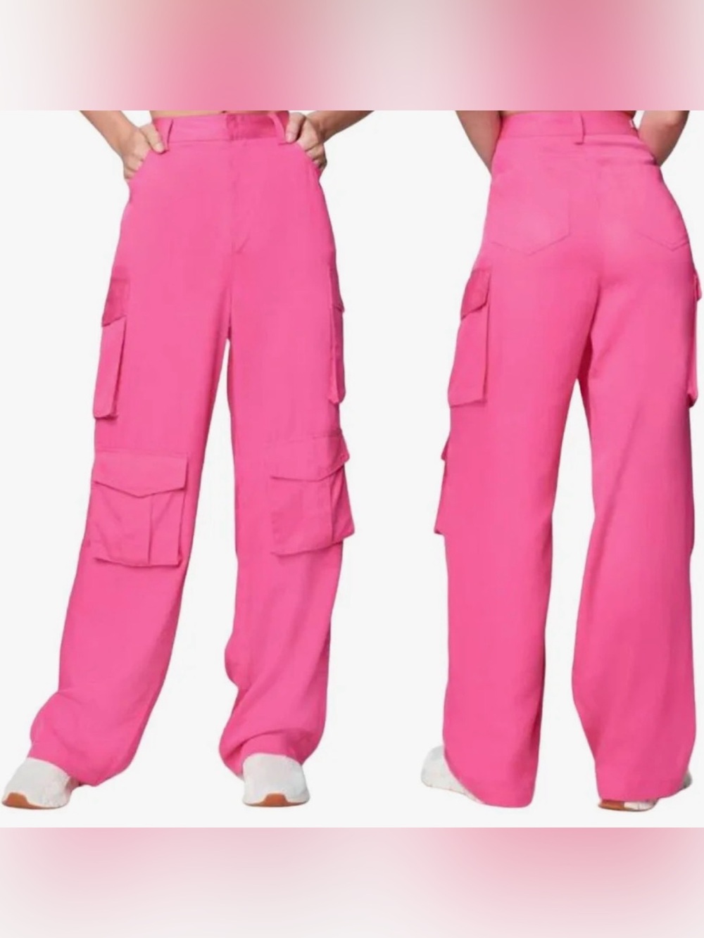 NWT Blank NYC The Franklin Hot Pink Wide-Leg Cargo Pants